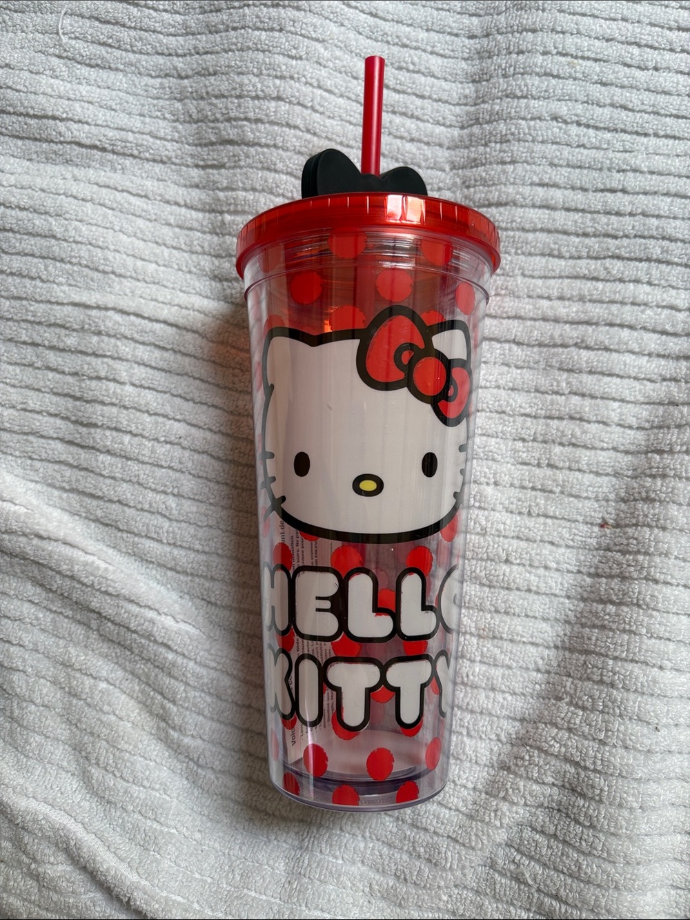 Hello Kitty Red and White Polka Dot Travel Tumbler with Straw